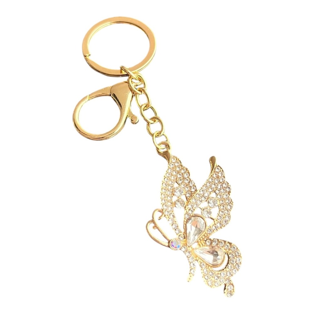 Women's Gold 4" Butterfly Rhinestone Key Chain Charm Bling Bag Purse